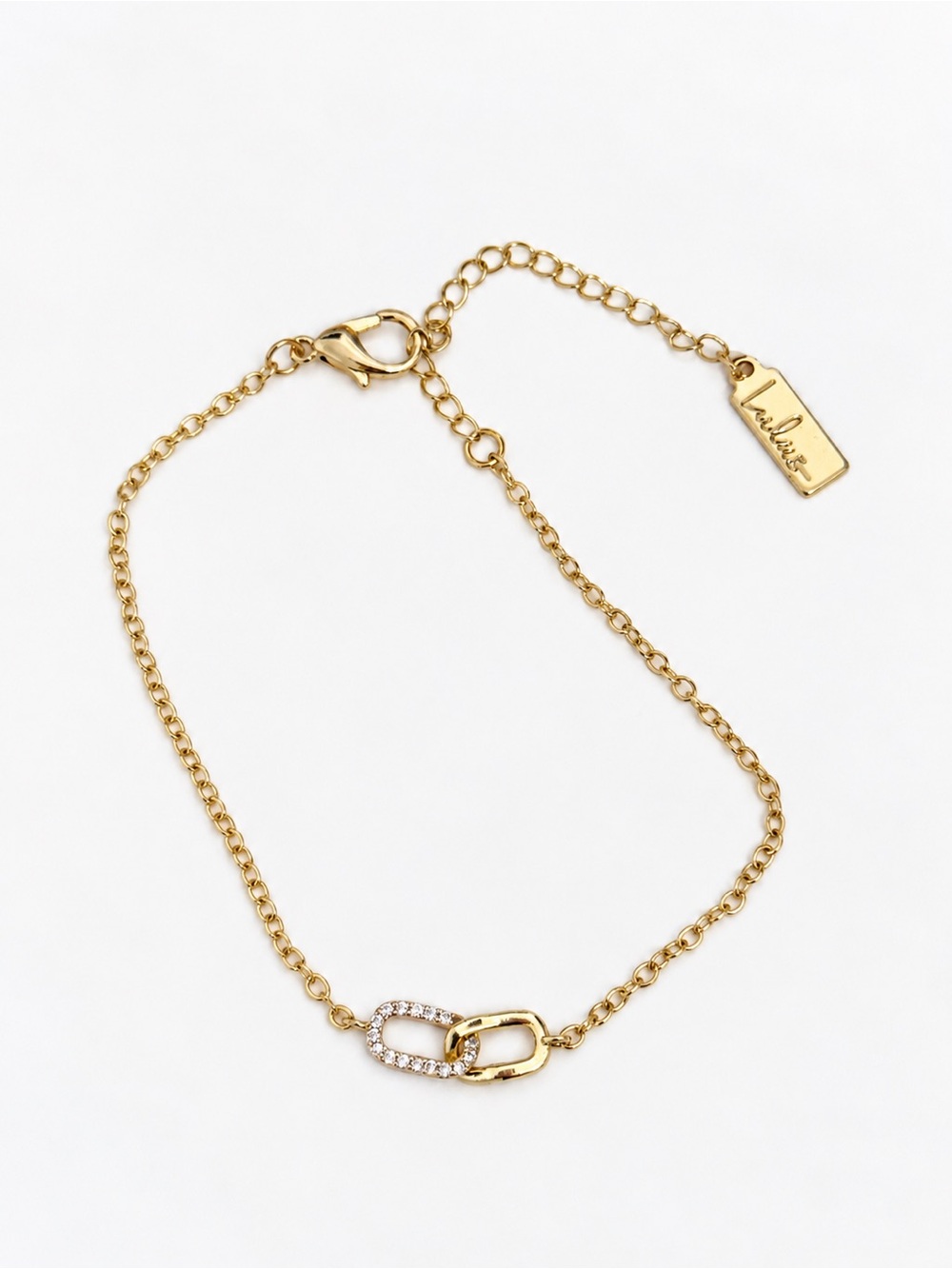 Lulus Modern Glow Gold-Tone Rhinestone Chain Link Bracelet EUC